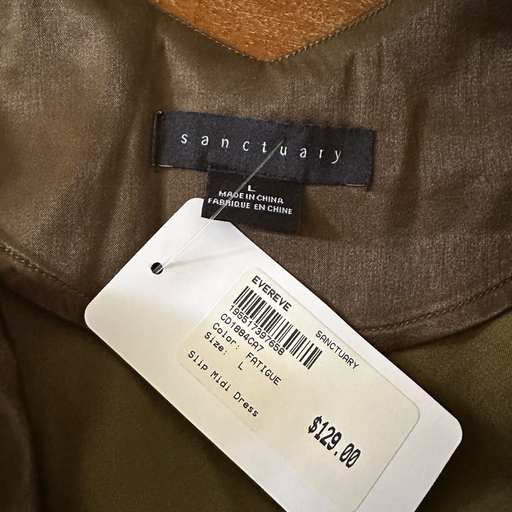 Evereve Sanctuary Slip Midi dress army‎ green satin size L NWT - Picture 5 of 9
